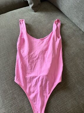 Free People Bright Pink Scoop Neck Bodysuit